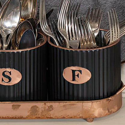 Rynx | Black metal canisters with copper-coated plate, set of 3