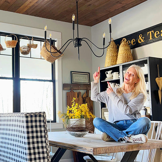 Rynx | Black Metal 6 Light Candle Holder Chandelier