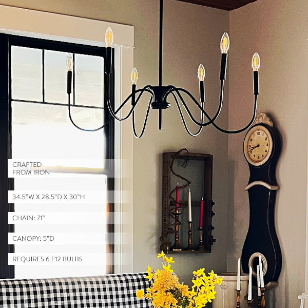 Rynx | Black Metal 6 Light Candle Holder Chandelier