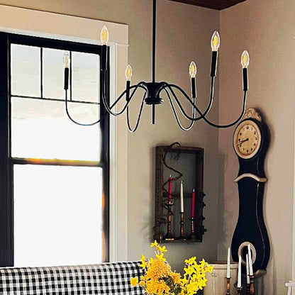 Rynx | Black Metal 6 Light Candle Holder Chandelier