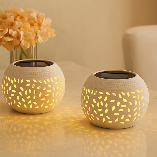 Rynx | LumaWeave – Solar-powered table lamp with punched pattern