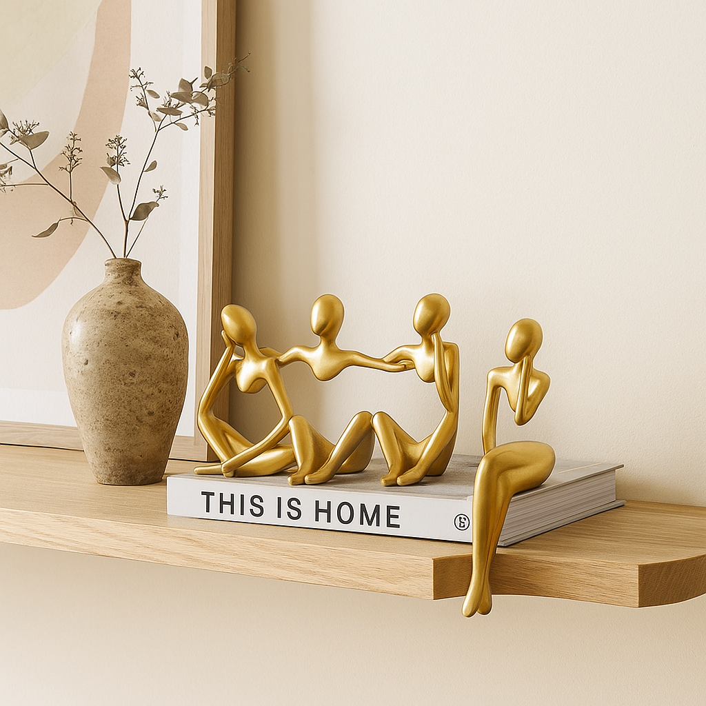 Rynx | MindMuse – Golden abstract thinker statues in unique artistic positions