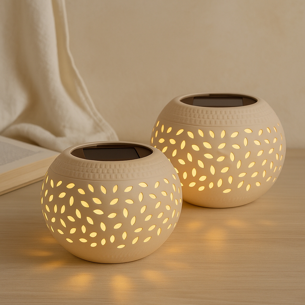 Rynx | LumaWeave – Solar-powered table lamp with punched pattern