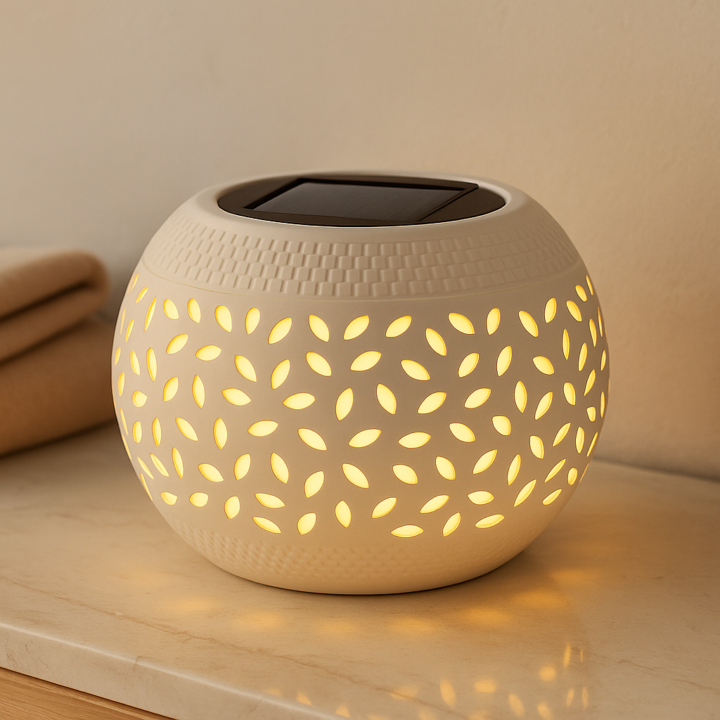 Rynx | LumaWeave – Solar-powered table lamp with punched pattern