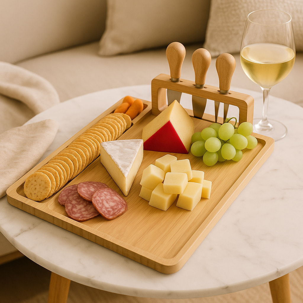 Rynx | Wood Cheese Board with Knife and Fork – Elegant Serving Board for Kitchen or Dining Room