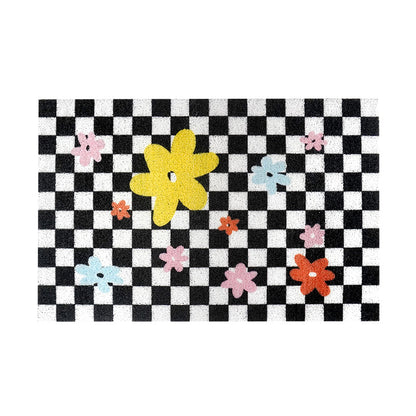 Rynx | Checkerboard Black and White Floret Doormat