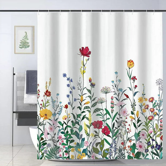 Rynx | Colorful Floral Garden Shower Curtain Shower Curtain with Hooks, Bloom Bathroom Curtains with Rings, Unique Bathroom Decoration, Boho Shower Curtain, Customizable Bathroom Curtains, Extra Long Shower Curtain