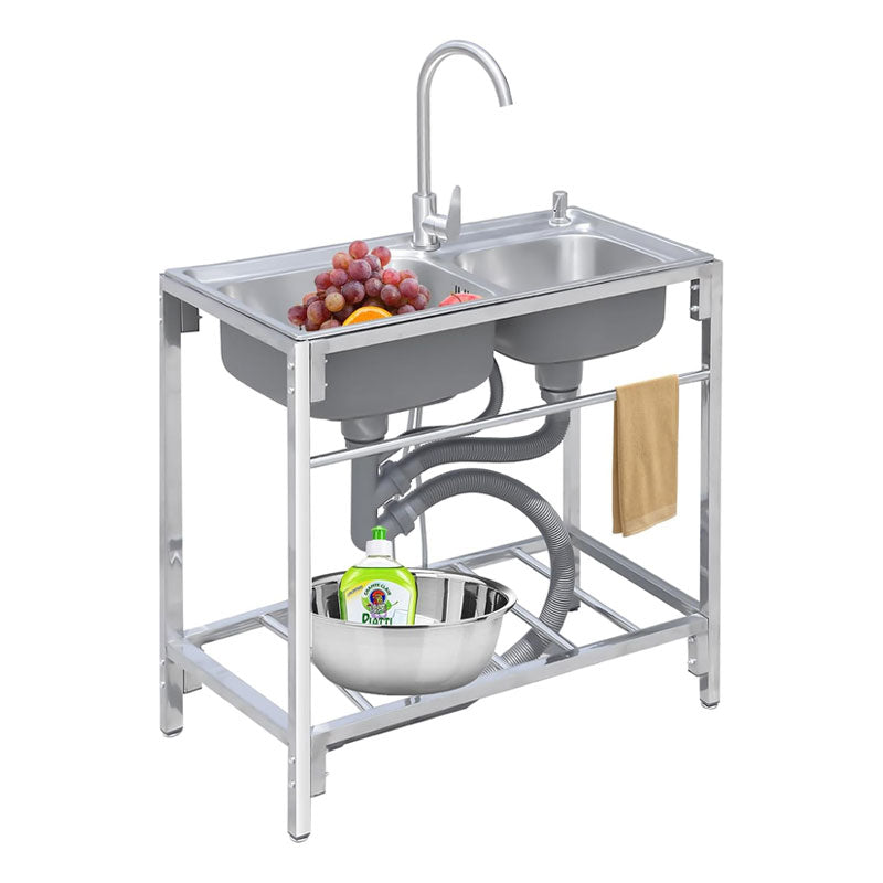 Rynx | Commercial Stainless Steel Sinks, Kitchen Preparation Sink Freestanding Double Basin