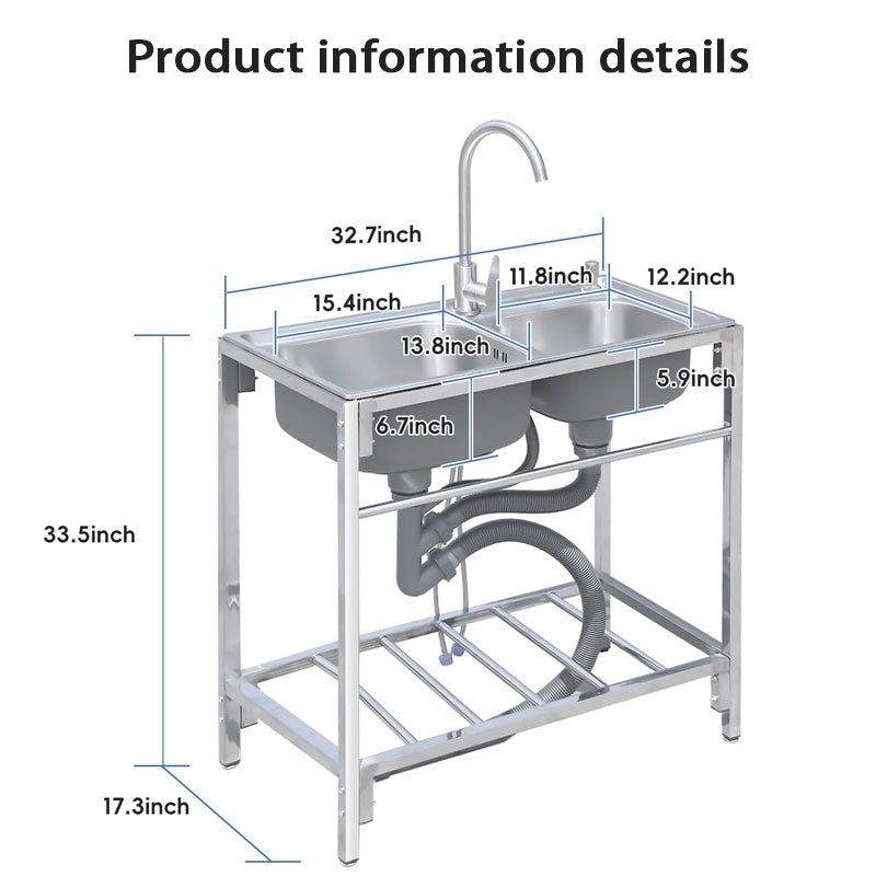 Rynx | Commercial Stainless Steel Sinks, Kitchen Preparation Sink Freestanding Double Basin