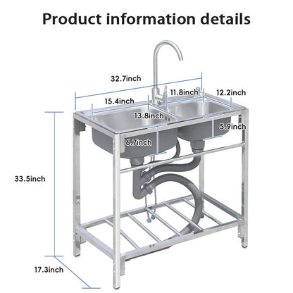 Rynx | Commercial Stainless Steel Sinks, Kitchen Preparation Sink Freestanding Double Basin