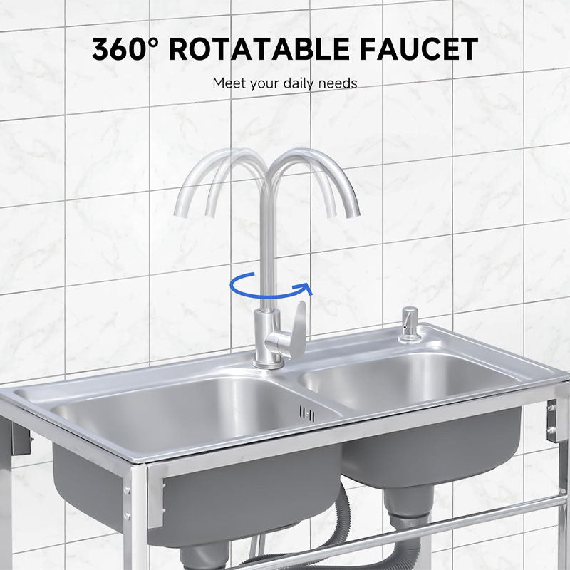 Rynx | Commercial Stainless Steel Sinks, Kitchen Preparation Sink Freestanding Double Basin