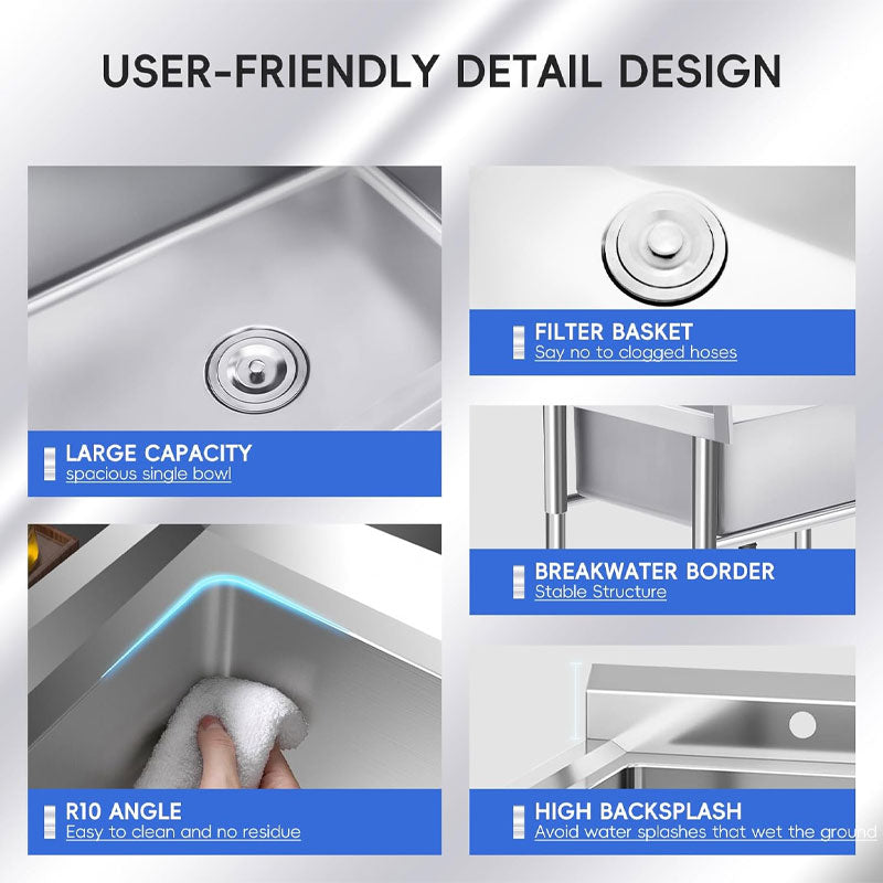 Rynx | Commercial Stainless Steel Sinks, Kitchen Preparation Sink Freestanding Double Basin