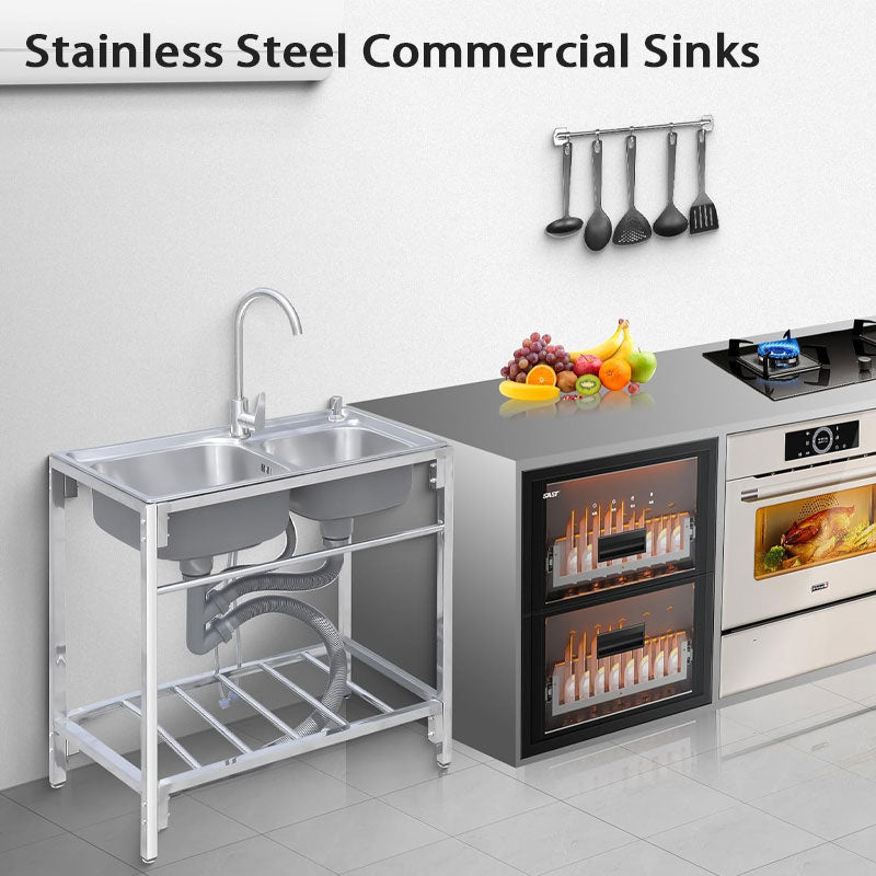 Rynx | Commercial Stainless Steel Sinks, Kitchen Preparation Sink Freestanding Double Basin