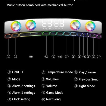 RYNX | Bluetooth Wireless Speaker FM Clock for Gaming Computer Alarm
