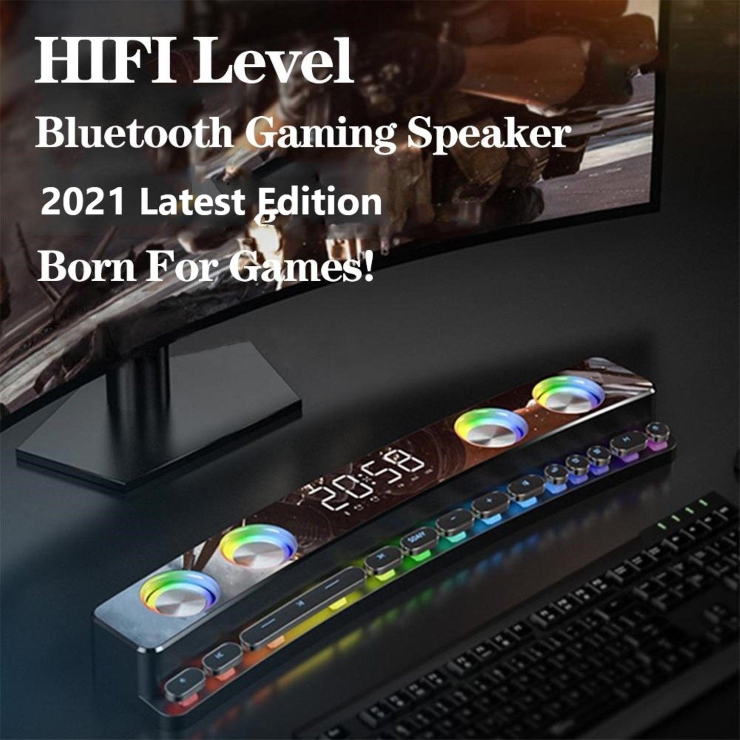 RYNX | Bluetooth Wireless Speaker FM Clock for Gaming Computer Alarm