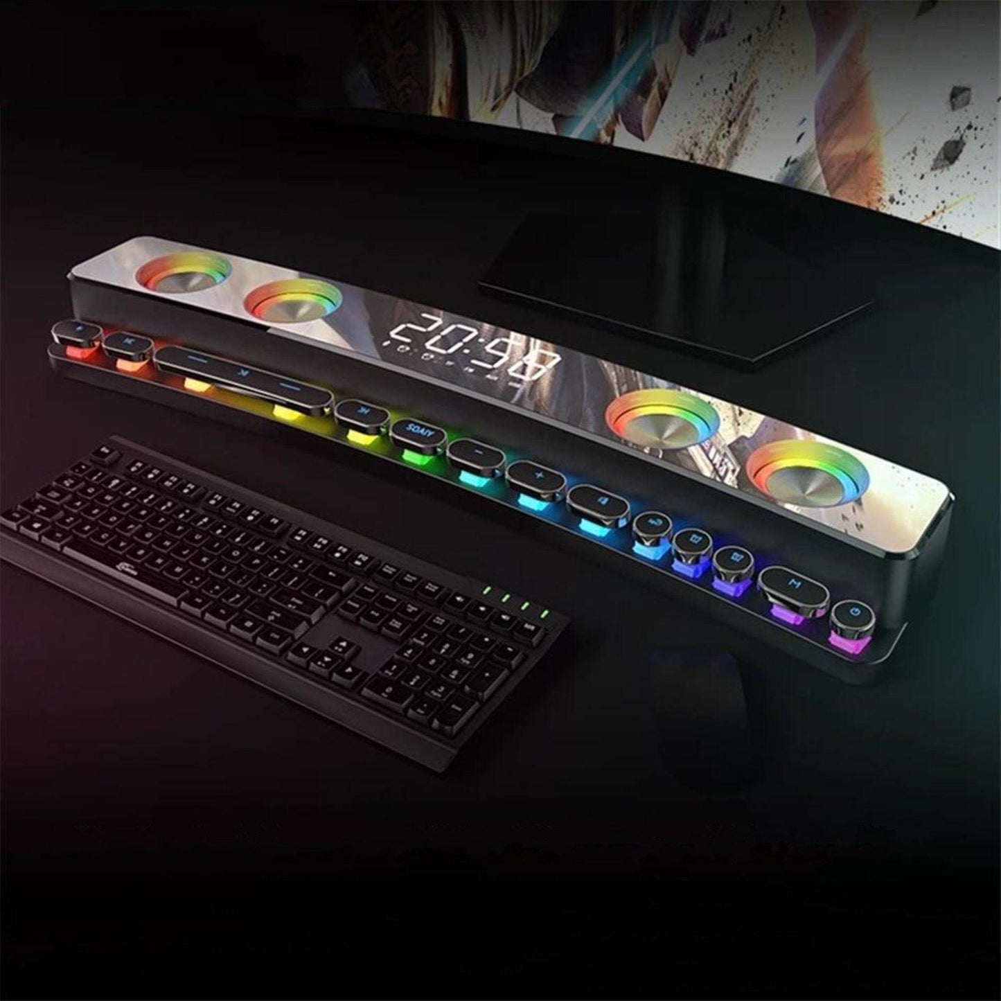 RYNX | Bluetooth Wireless Speaker FM Clock for Gaming Computer Alarm
