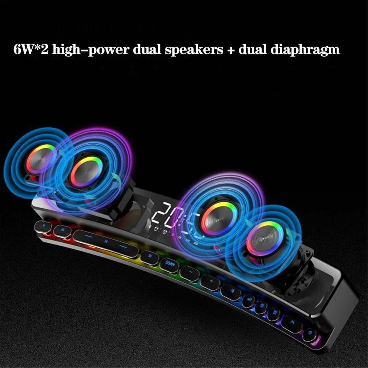 RYNX | Bluetooth Wireless Speaker FM Clock for Gaming Computer Alarm