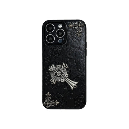 RYNX | Cross Chrome Hearts Leather Phone Case for iPhone
