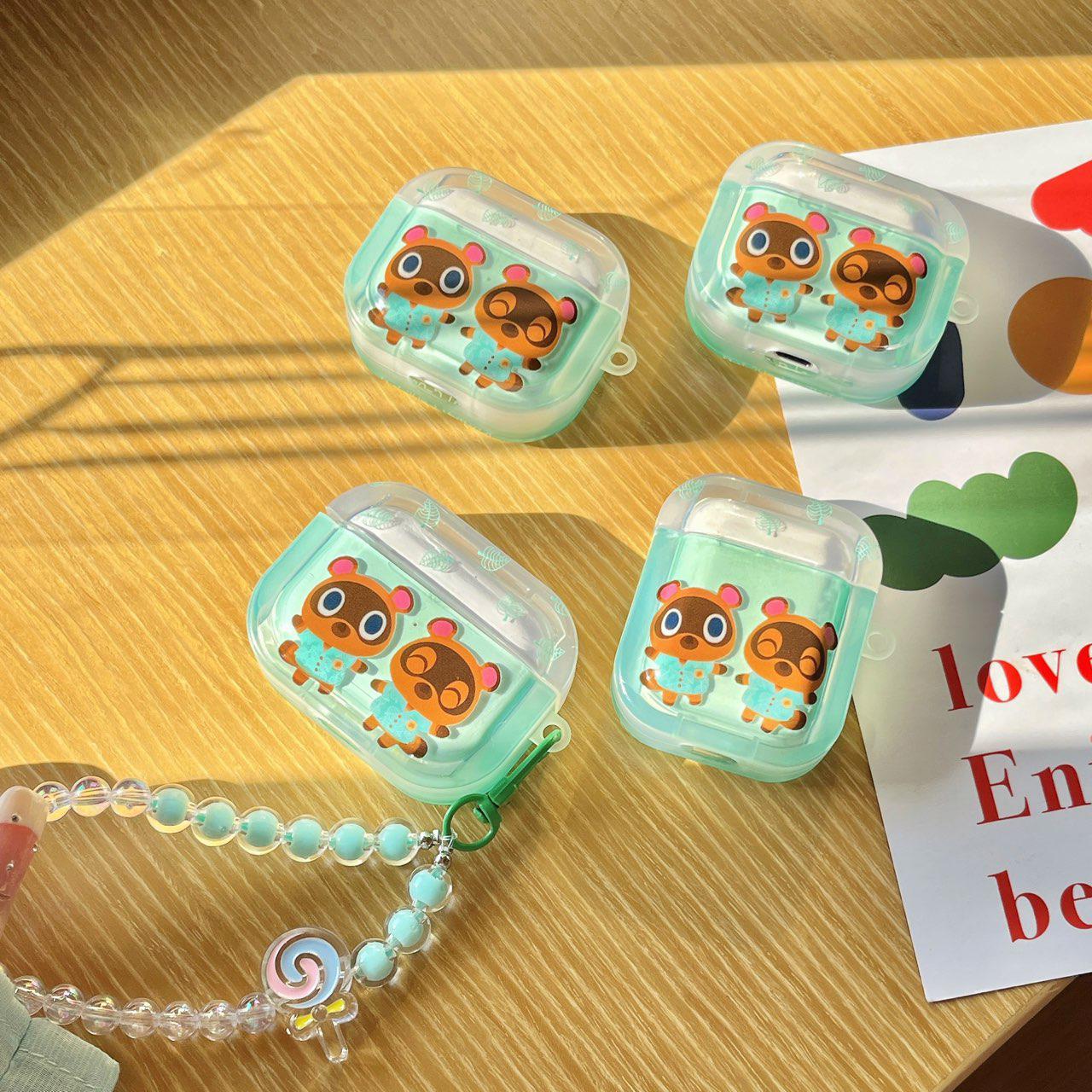 Rynx | Cute Bear Twins Mint Green AirPods Case with Keychain for AirPods