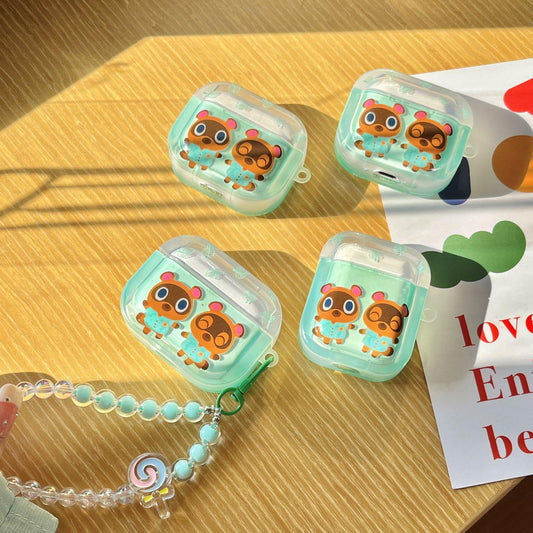 Rynx | Cute Bear Twins Mint Green AirPods Case with Keychain for AirPods