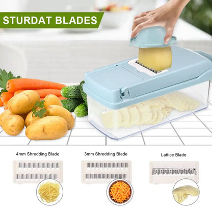 Rynx | Multifunctional Vegetable Slicer Grater Cutting Device with Draining Basket Potato Chopper Grater Stainless Steel Accessories Gray