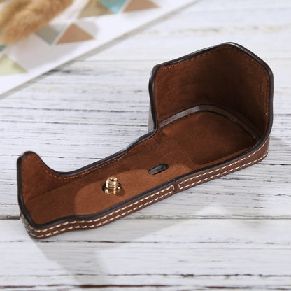 Rynx | 1/4 inch Thread PU Leather Camera Half Case Base for Sony Alpha 6100 / A6100 (Coffee)