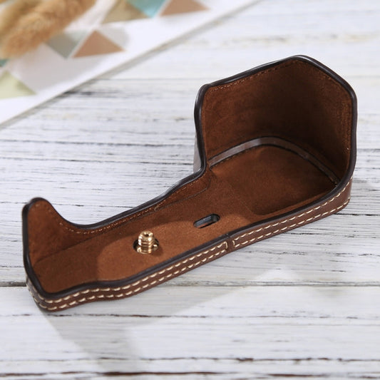 Rynx | 1/4 inch Thread PU Leather Camera Half Case Base for Sony Alpha 6100 / A6100 (Coffee)