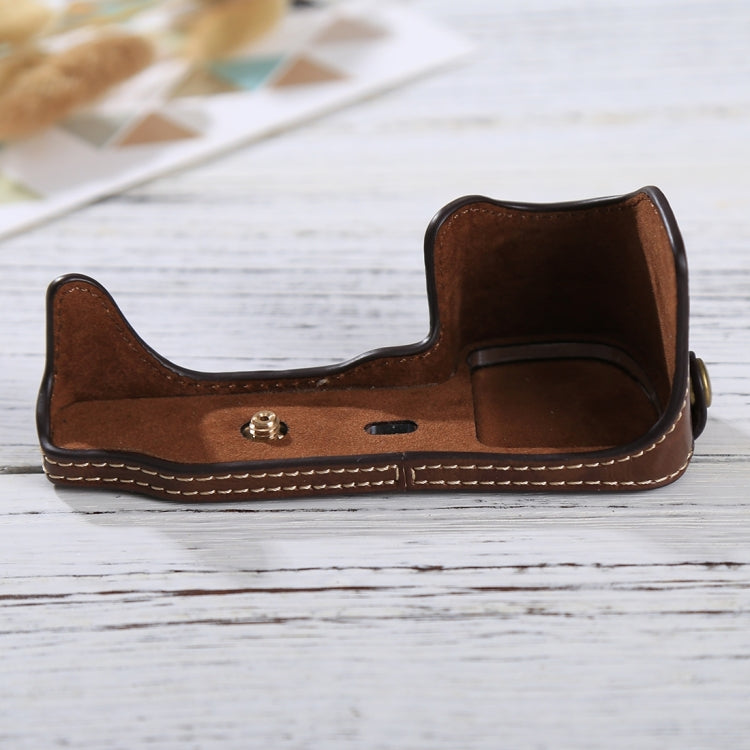 Rynx | 1/4 inch Thread PU Leather Camera Half Case Base for Sony Alpha 6100 / A6100 (Coffee)