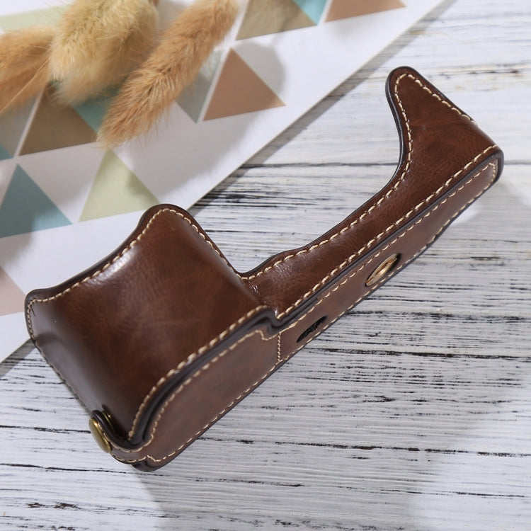 Rynx | 1/4 inch Thread PU Leather Camera Half Case Base for Sony Alpha 6100 / A6100 (Coffee)