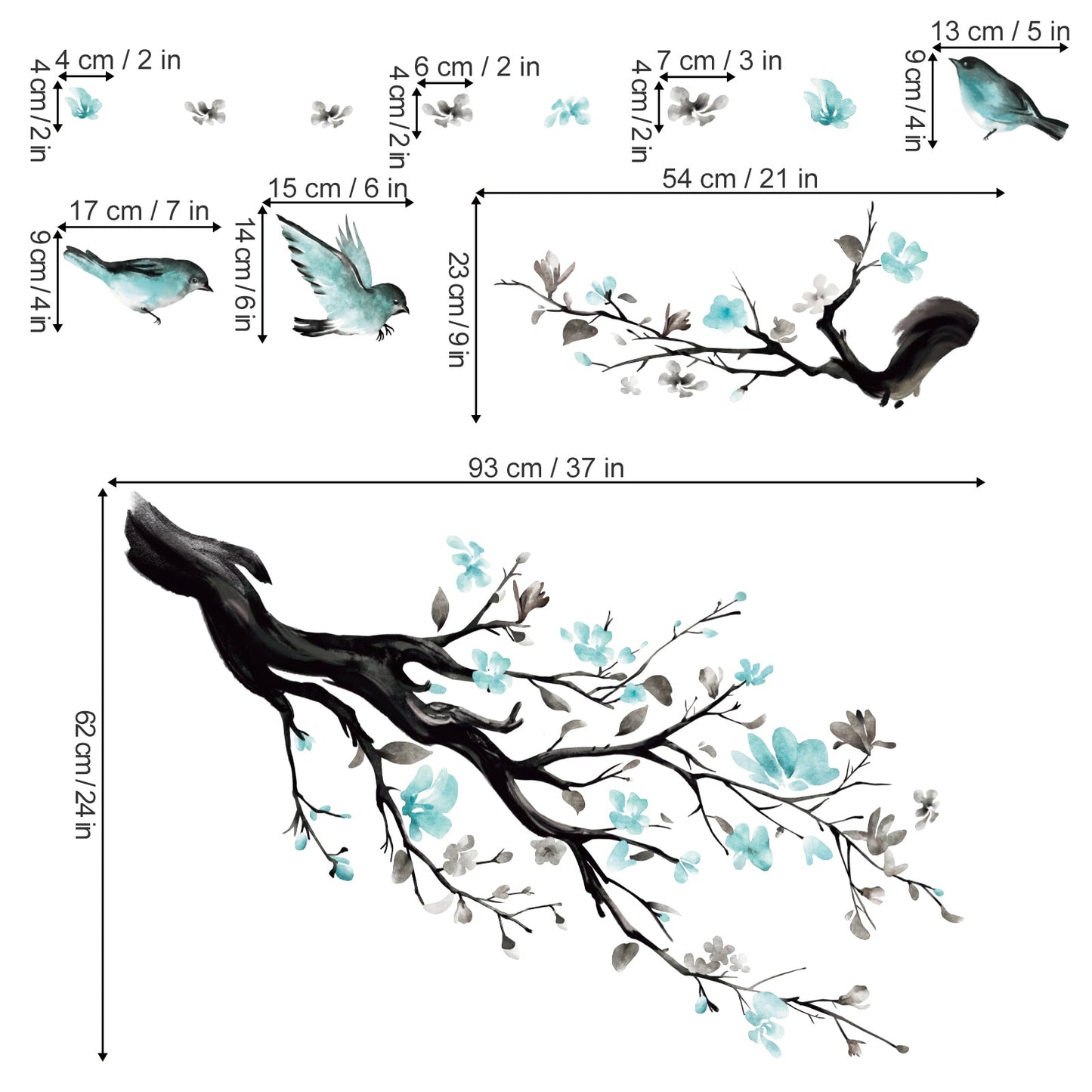 Rynx | Watercolor blue flowers wall stickers
