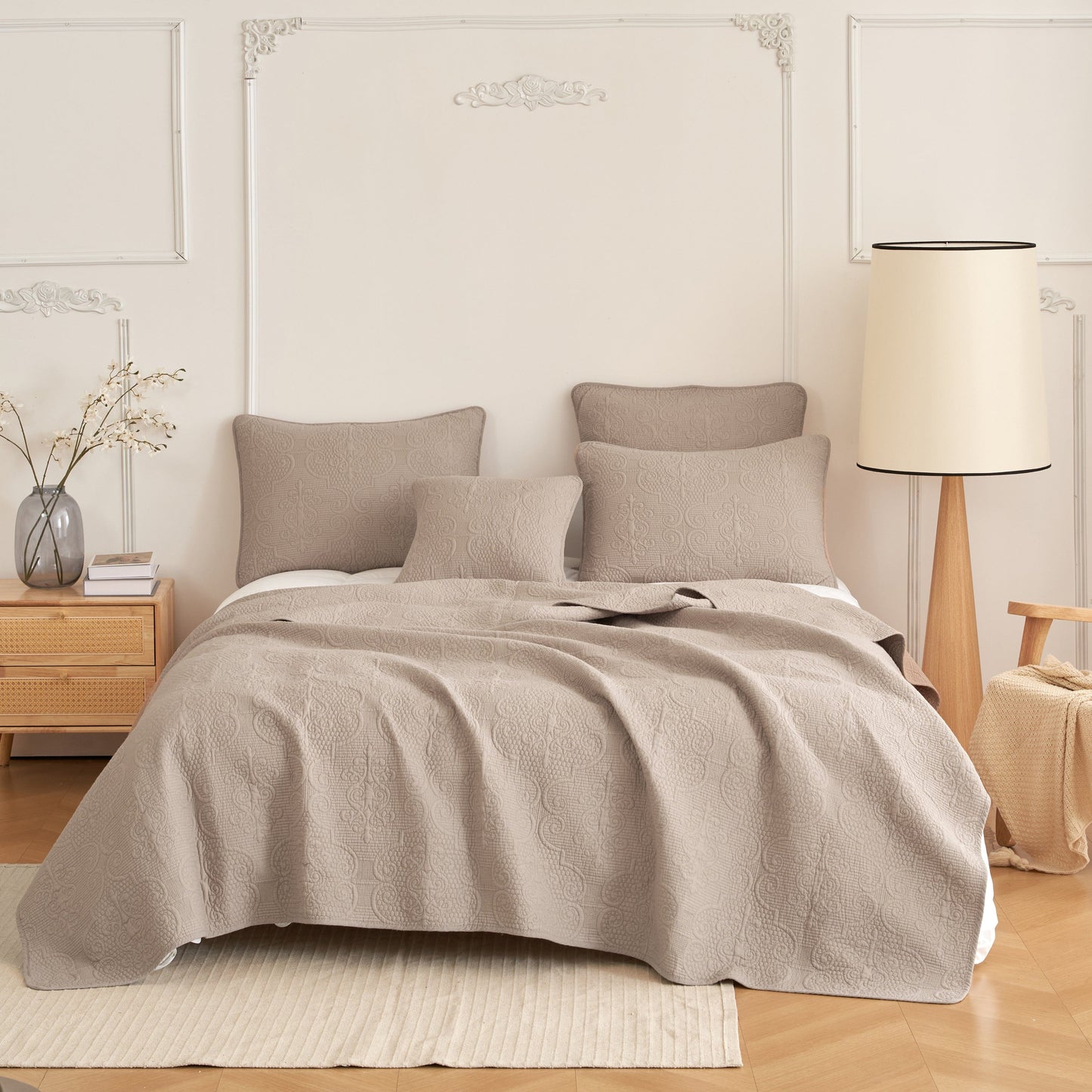Rynx | Neutral Taupe Beige Sandy Elegant Matelassé Cotton Quilted Bedspread Set