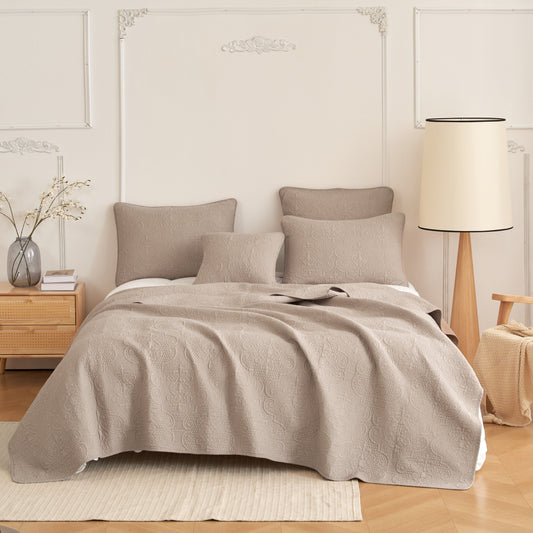 Rynx | Neutral Taupe Beige Sandy Elegant Matelassé Cotton Quilted Bedspread Set
