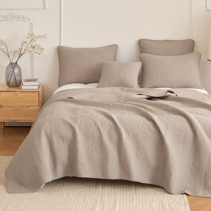 Rynx | Neutral Taupe Beige Sandy Elegant Matelassé Cotton Quilted Bedspread Set