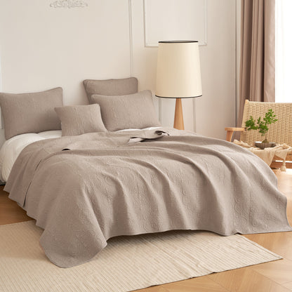 Rynx | Neutral Taupe Beige Sandy Elegant Matelassé Cotton Quilted Bedspread Set