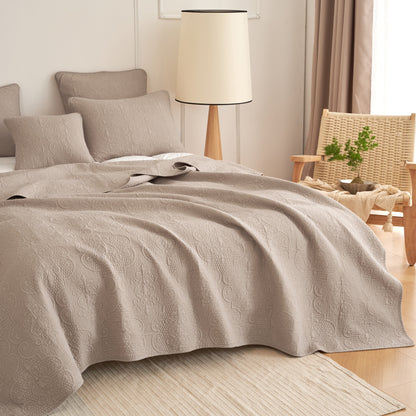 Rynx | Neutral Taupe Beige Sandy Elegant Matelassé Cotton Quilted Bedspread Set