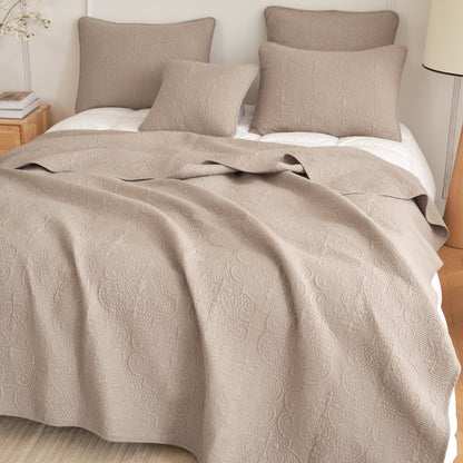 Rynx | Neutral Taupe Beige Sandy Elegant Matelassé Cotton Quilted Bedspread Set