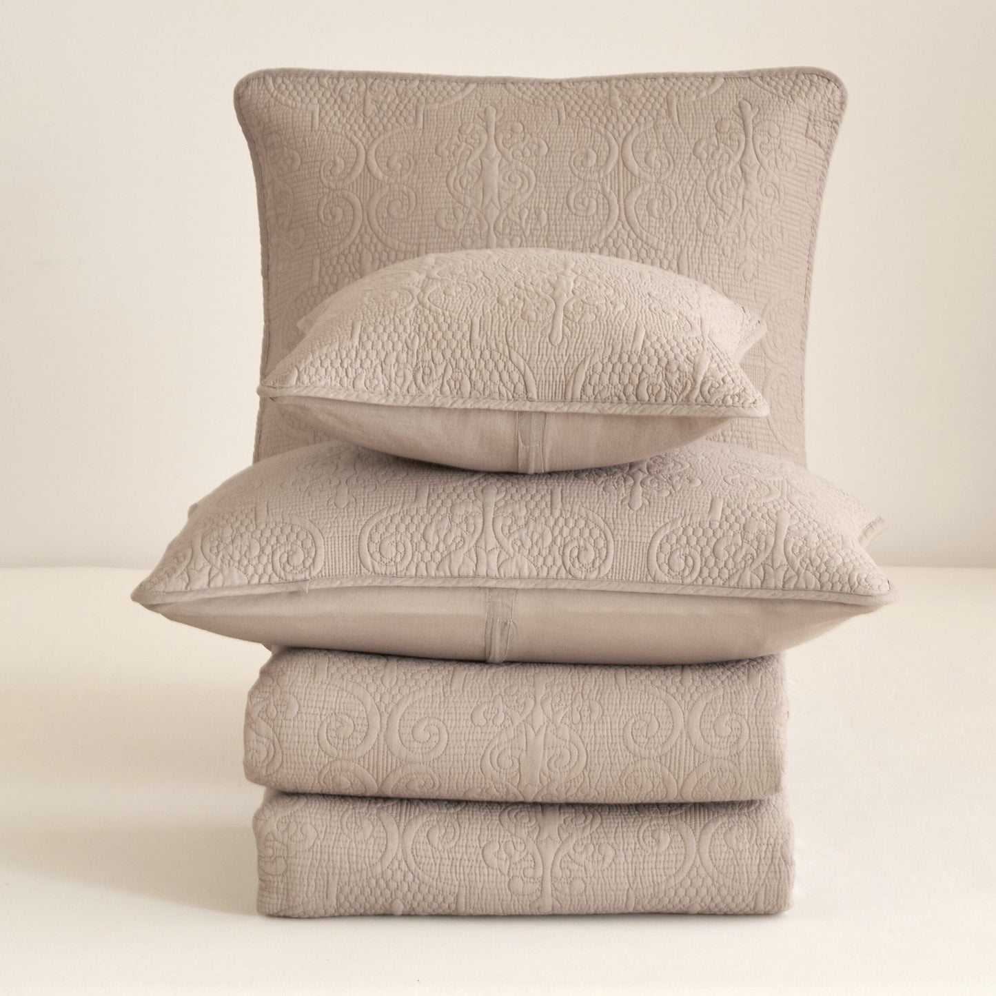Rynx | Neutral Taupe Beige Sandy Elegant Matelassé Cotton Quilted Bedspread Set