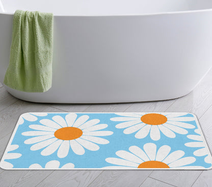 Rynx | White Daisy Green Bath Mat, Flower Bathroom Rug, Floral Soft Plush Water-Absorbent Multiple Sizes Floral Non-Slip Toilet Mat, Soft Thick Bathroom Rug, Artificial Bathroom Mats, Best Bath Mats, Hot Shower Mat Non-Slip, Toilet Rug