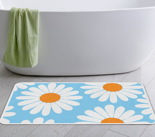 Rynx | White Daisy Green Bath Mat, Flower Bathroom Rug, Floral Soft Plush Water-Absorbent Multiple Sizes Floral Non-Slip Toilet Mat, Soft Thick Bathroom Rug, Artificial Bathroom Mats, Best Bath Mats, Hot Shower Mat Non-Slip, Toilet Rug