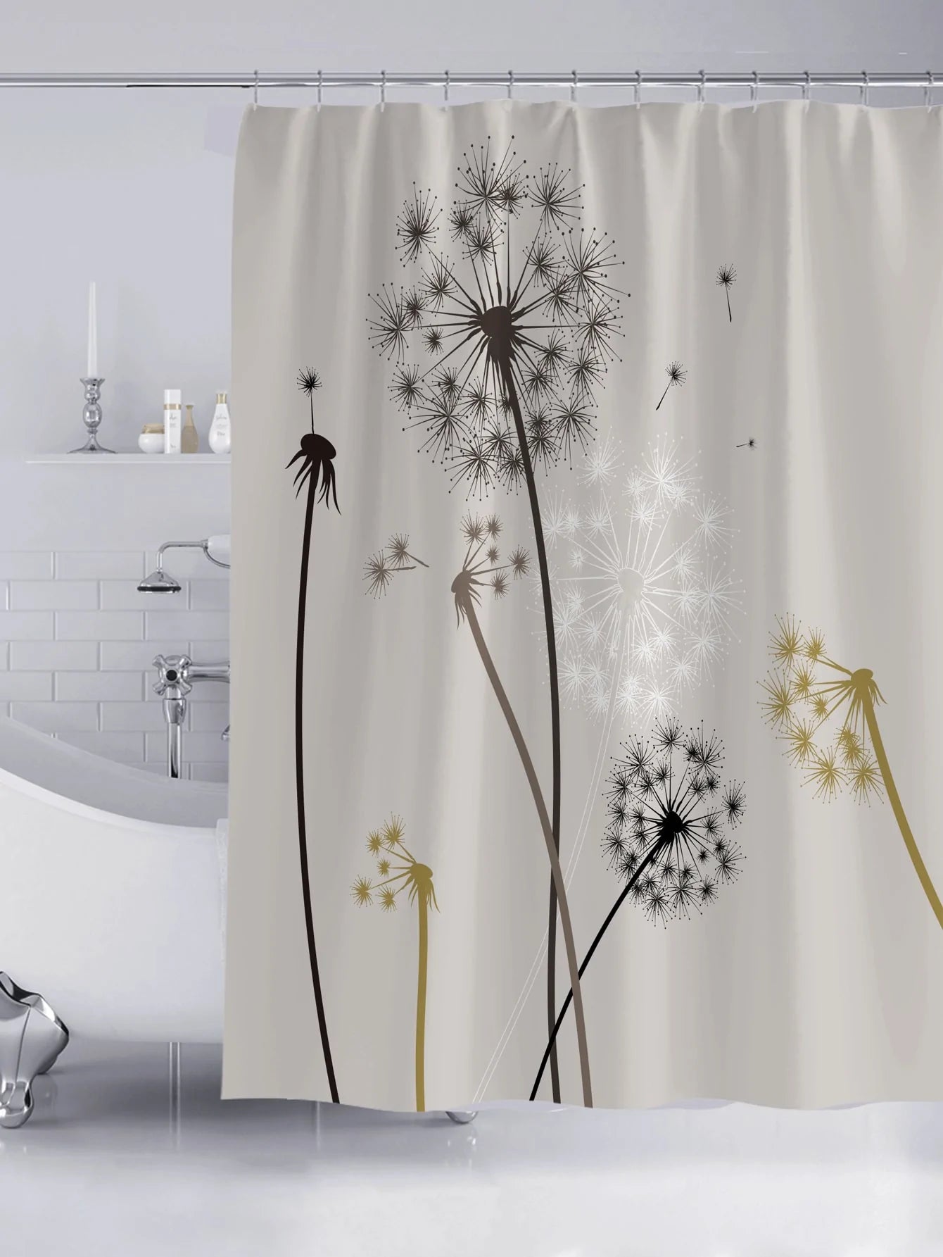 Rynx | Dandelion Shower Curtain with Hooks, Animal Bathroom Curtains with Ring, Unique Bathroom Decoration, Boho Shower Curtain, Customizable Bathroom Curtains, Extra Long Shower Curtain