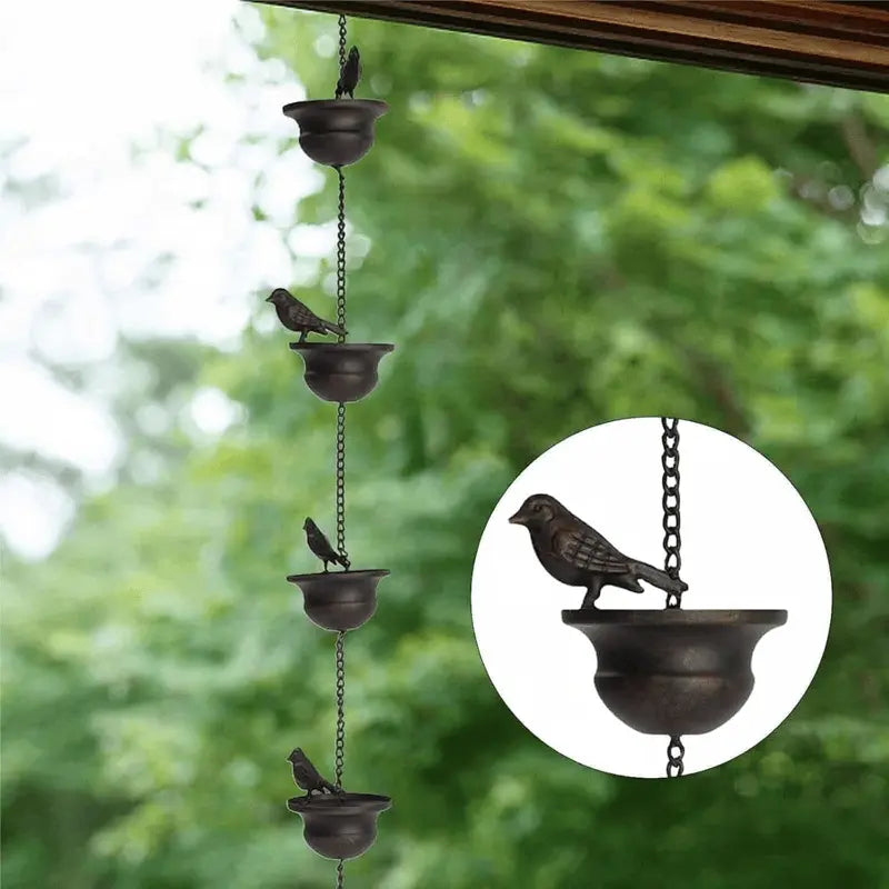 Rynx | Rain chain with bird bath – Attracts birds & makes rainy days beautiful
