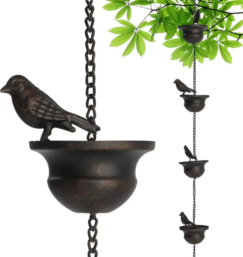 Rynx | Rain chain with bird bath – Attracts birds & makes rainy days beautiful