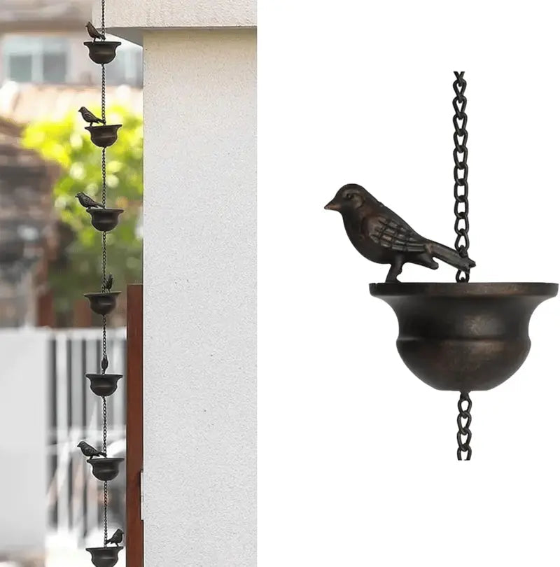 Rynx | Rain chain with bird bath – Attracts birds & makes rainy days beautiful