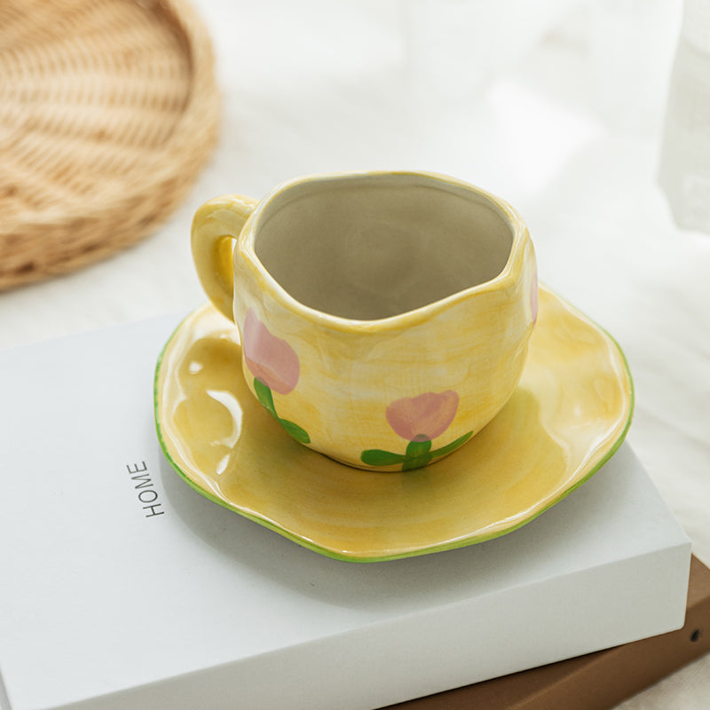 Rynx Retro hand-painted cup and saucer set