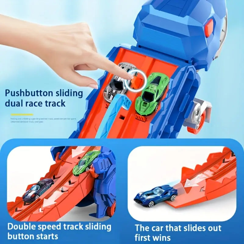 Rynx | Dinosaur Transporter – Foldable racetrack with metal cars