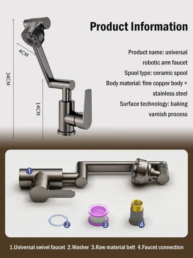Rynx | Redatable 1080° Faucet – Robot Arm Design & 2 Spray Types