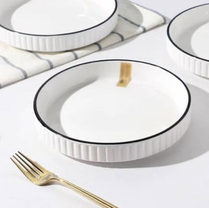 Rynx | Dining Plate Plate Household Ceramic Vertical Pattern Chinese Dining Plate Set Creative Personalized Deep Soup Plate Microwave Safe Salad Plates Set of 6