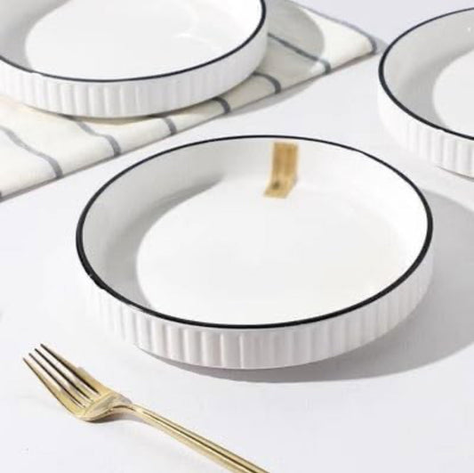 Rynx | Dining Plate Plate Household Ceramic Vertical Pattern Chinese Dining Plate Set Creative Personalized Deep Soup Plate Microwave Safe Salad Plates Set of 6