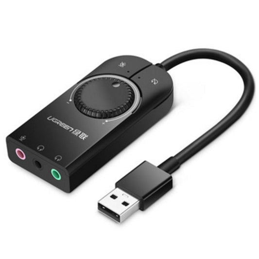 Rynx | UGREEN CM109 USB to 3-Ports 3.5mm Computer External Audio Card with Volume Control, Length: 15cm