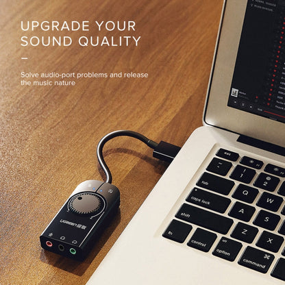 Rynx | UGREEN CM109 USB to 3-Ports 3.5mm Computer External Audio Card with Volume Control, Length: 15cm